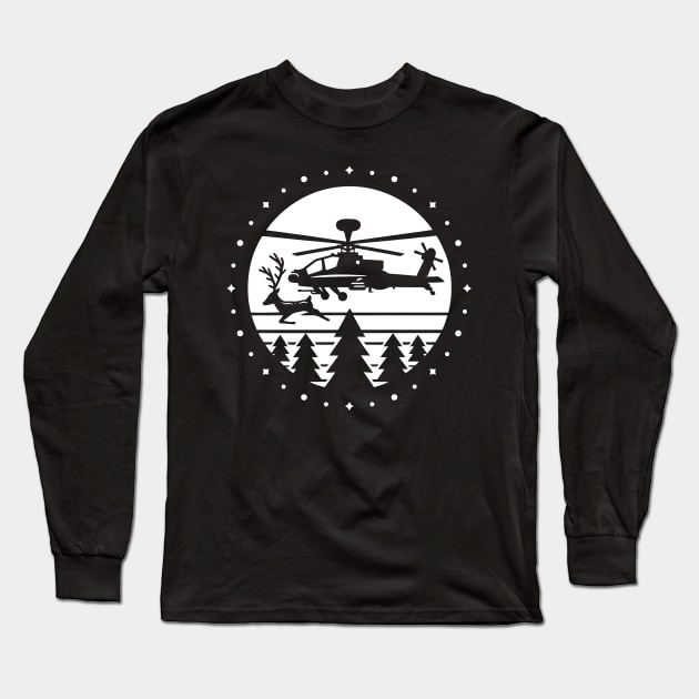 AH-64 Flying with Reindeer Long Sleeve T-Shirt by Aviation Designs